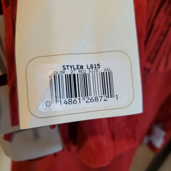 Scully NWT Red Long Leather Suade Jacket With Fringe & Silver Embellishments XXL - Picture 6 of 12